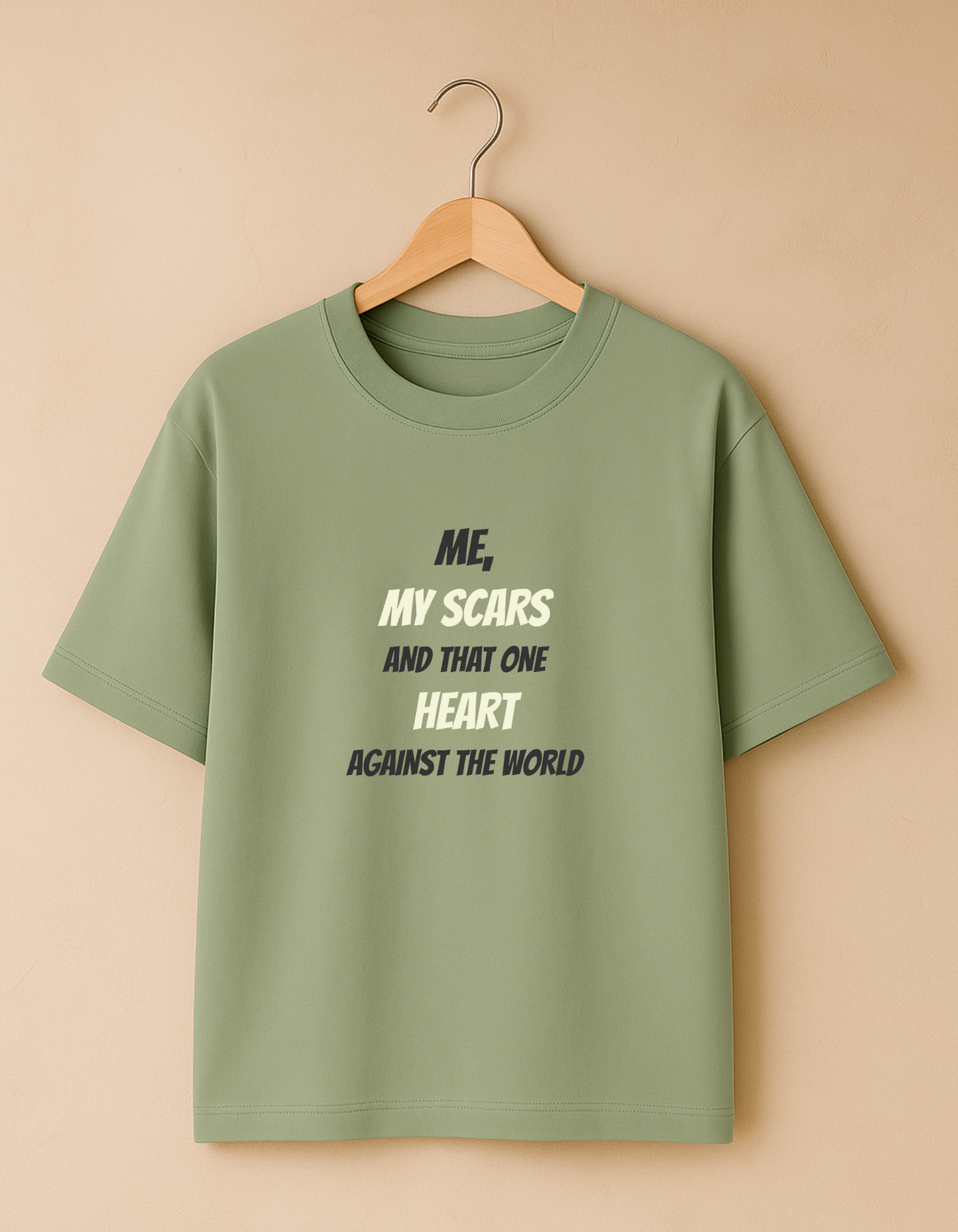Me, my scars and that one heart against the world - A full heart Premium Cotton Round Neck Casual Oversized T-shirt
