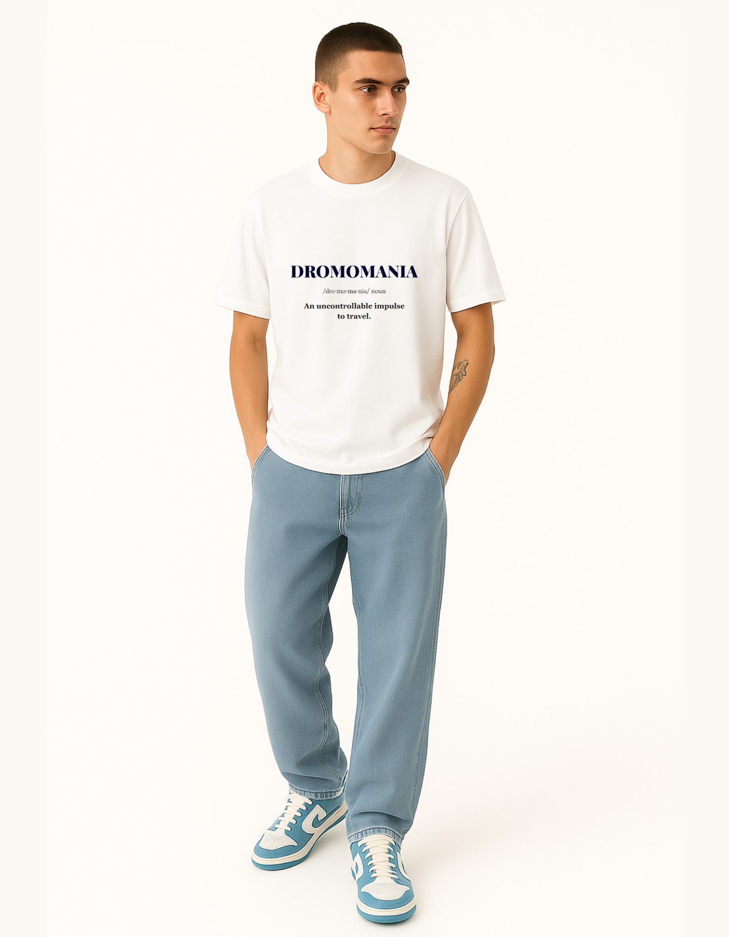 Dromomania - The Travel Junky Premium Cotton Round Neck Casual Oversized T-shirt