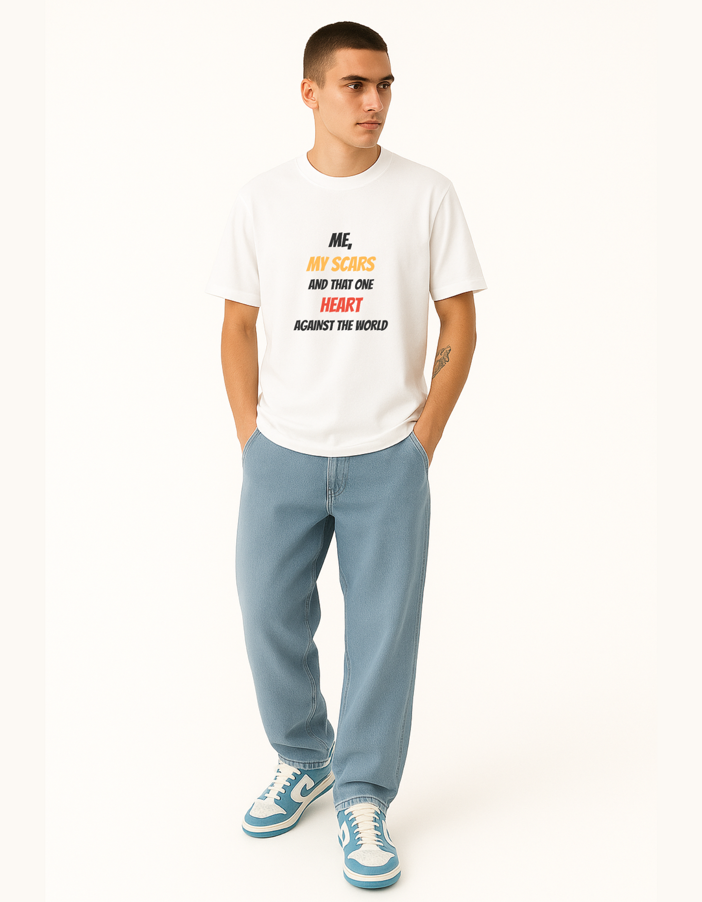 Me, my scars and that one heart against the world - A full heart Premium Cotton Round Neck Casual Oversized T-shirt