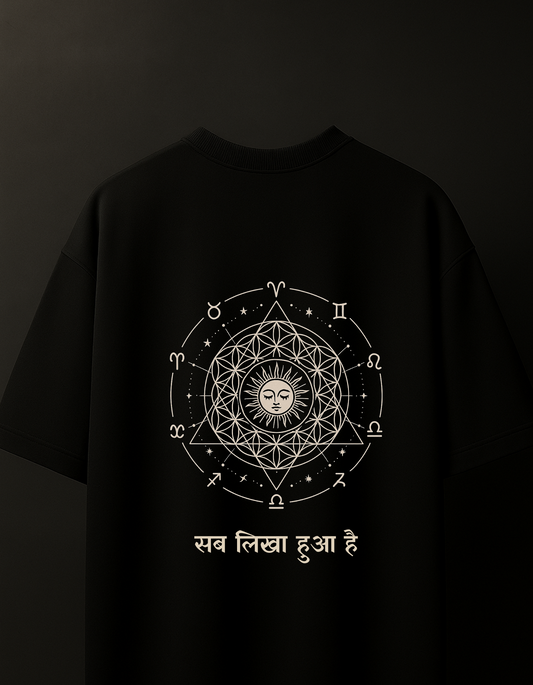 सब लिखा हुआ है – Zodiac Black Oversized T-shirt