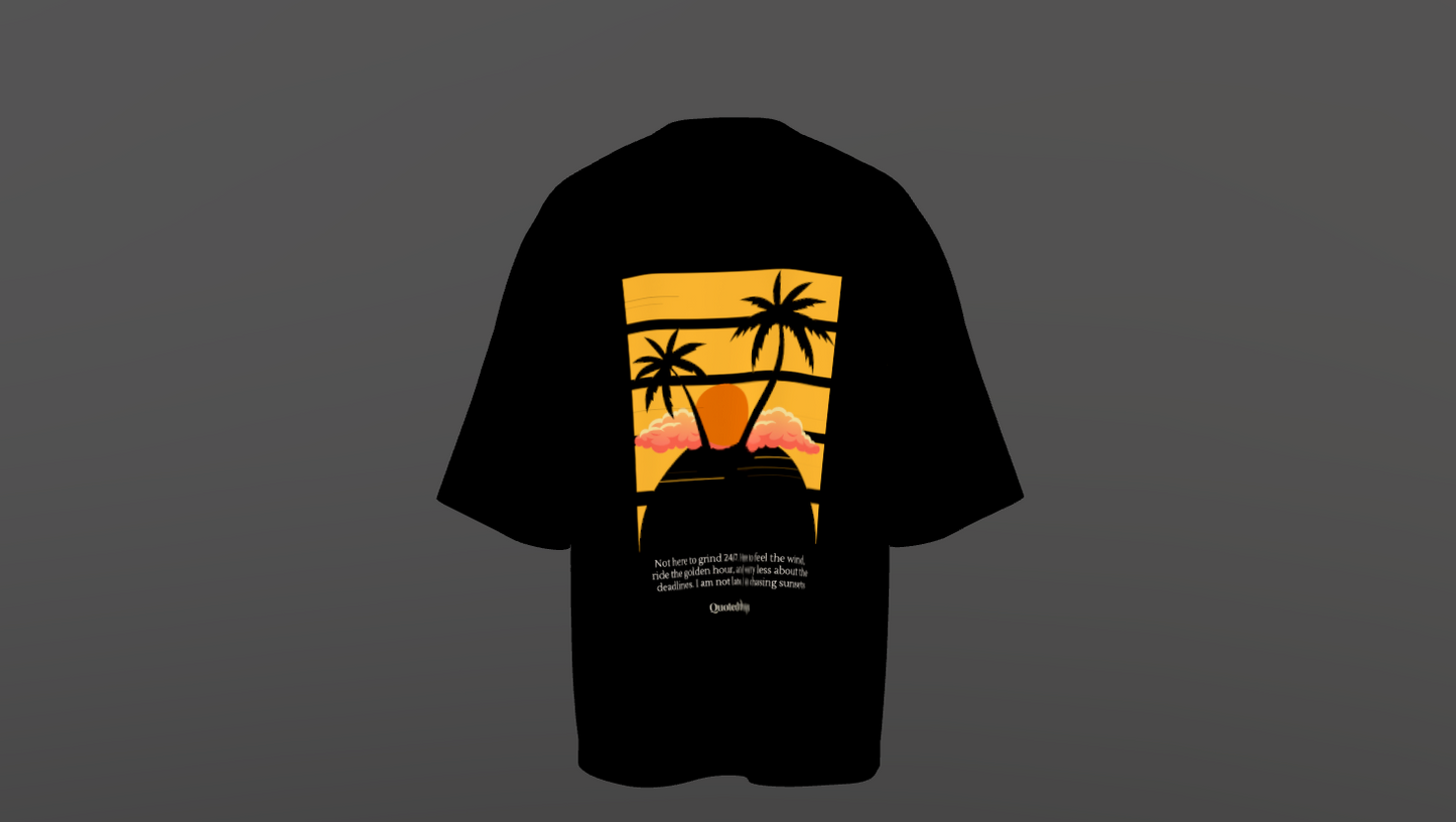 Here To Chase Sunsets, Not Deadlines - The Travel Edition Luxe Terry Cotton Round Neck Oversized T-shirt