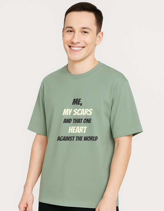 Me, my scars and that one heart against the world - A full heart Premium Cotton Round Neck Casual Oversized T-shirt