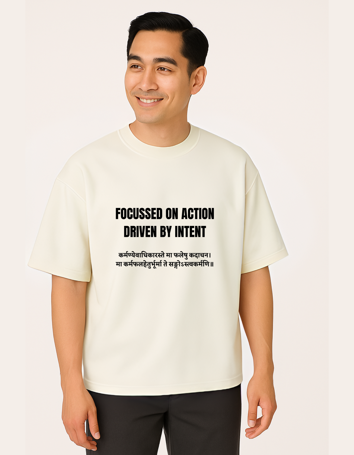 🕉️ Focussed on Action, Driven by Intent - The Spiritual Luxe Terry Cotton Round Neck Oversized T-shirt.