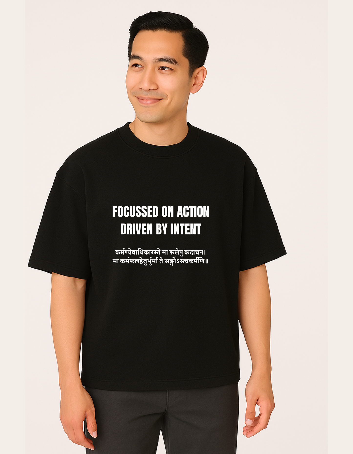 🕉️ Focussed on Action, Driven by Intent - The Spiritual Luxe Terry Cotton Round Neck Oversized T-shirt.