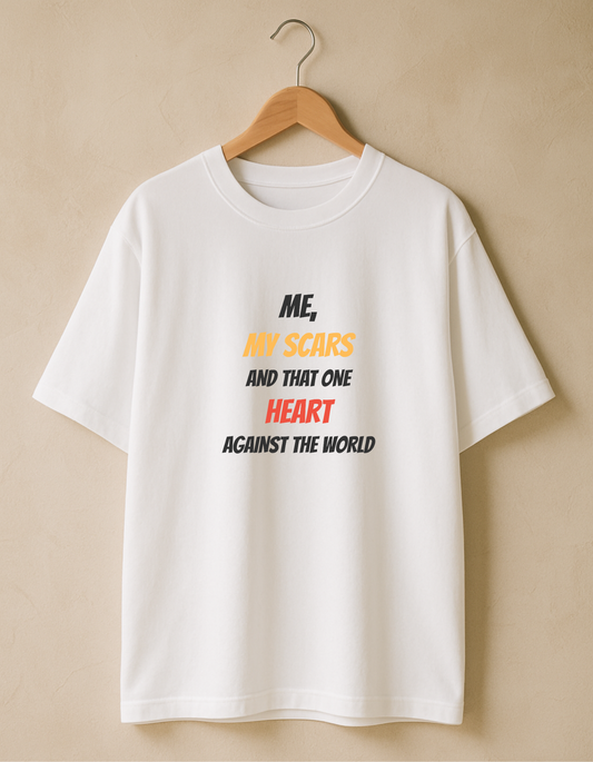 Me, my scars and that one heart against the world - A full heart Premium Cotton Round Neck Casual Oversized T-shirt