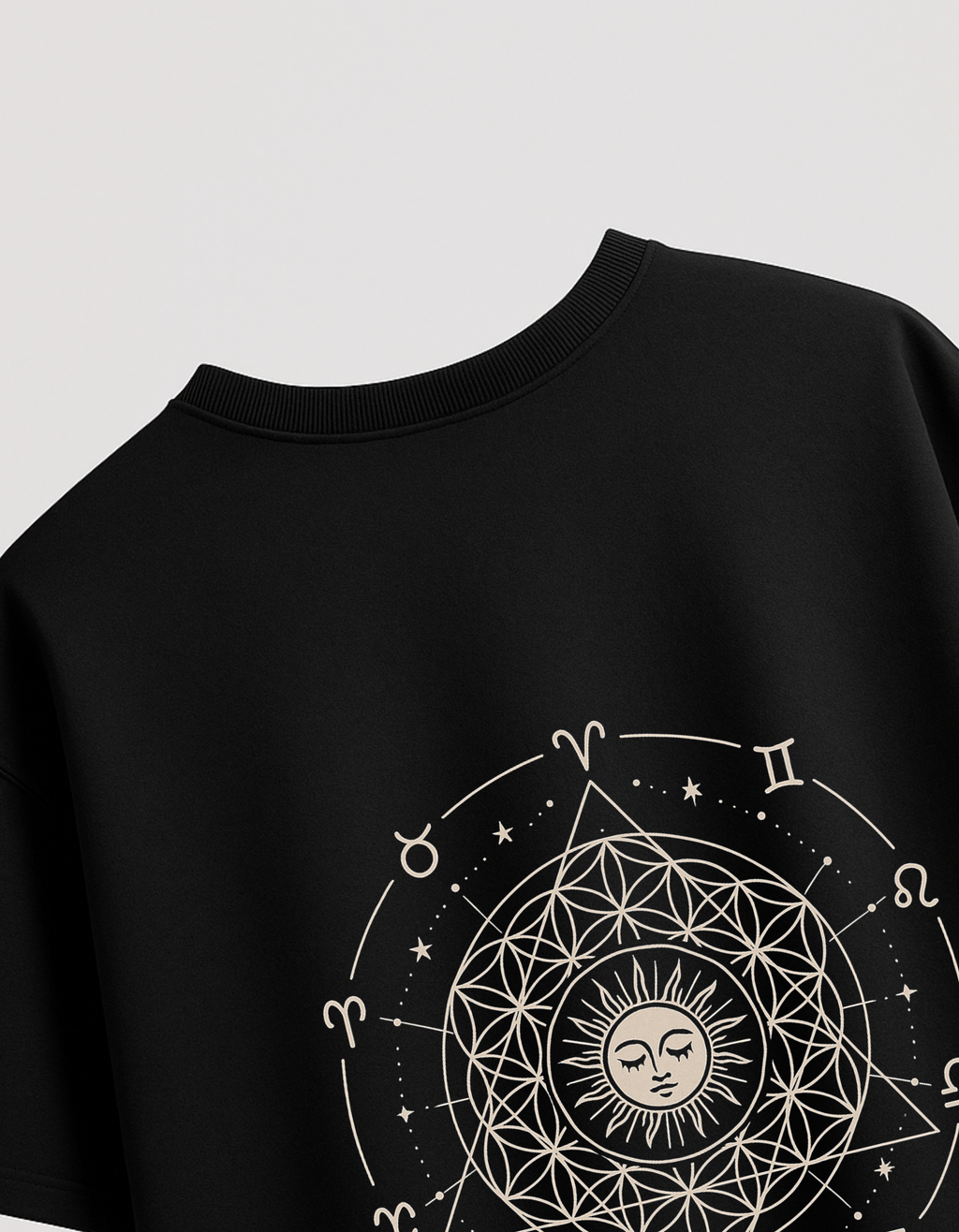 सब लिखा हुआ है – All 12 Zodiacs Black Oversized T-shirt