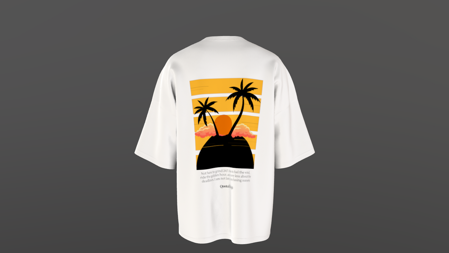 Here To Chase Sunsets, Not Deadlines - The Travel Edition Luxe Terry Cotton Round Neck Oversized T-shirt